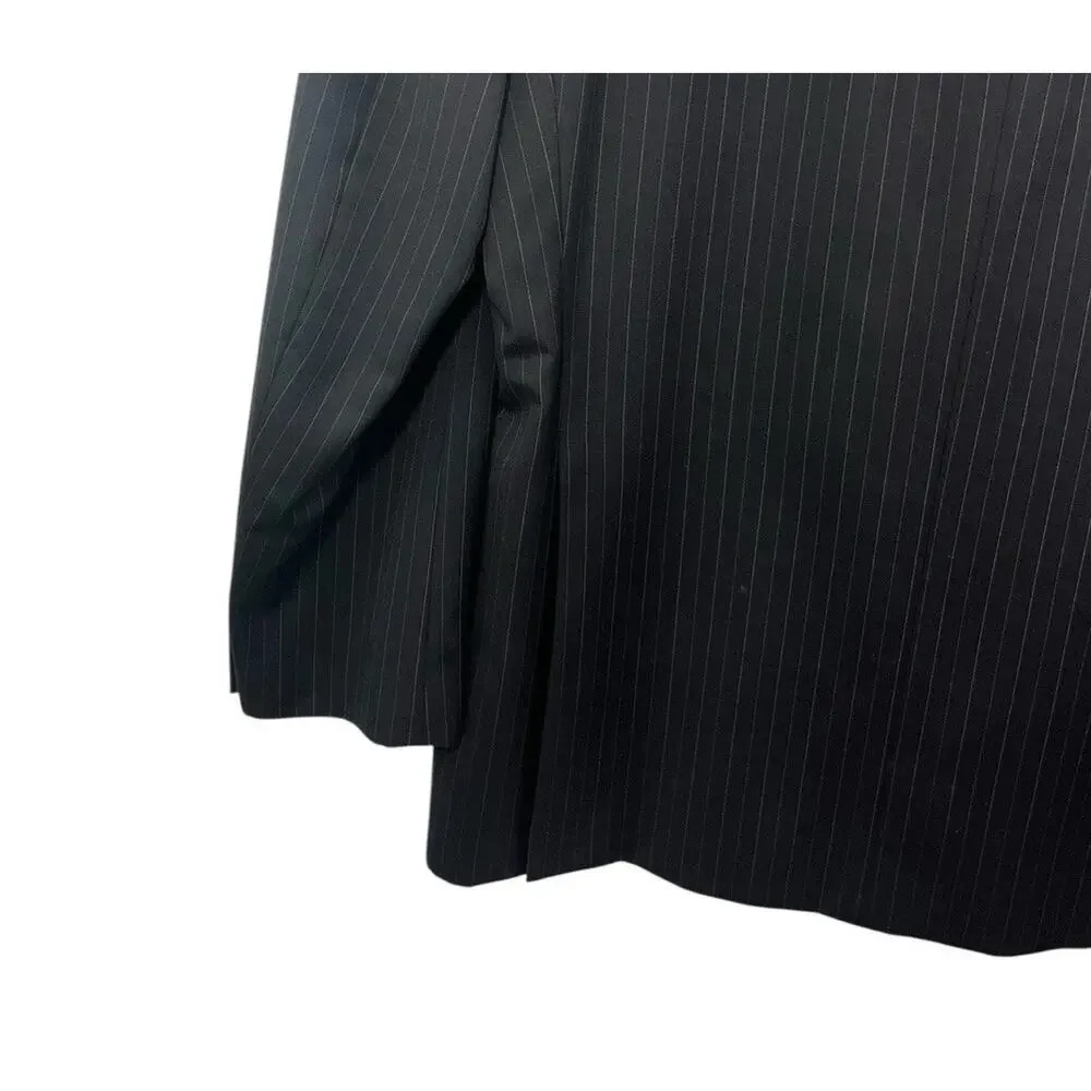 Ralph Lauren Blazer Sport Coat Jacket Mens 42 L Black Pinstripe 100% Wool Preppy
